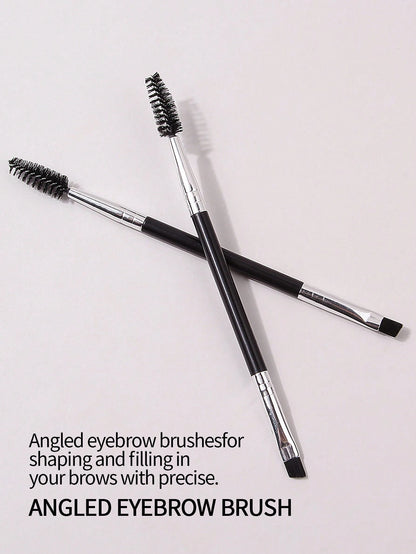 2pcs Double-Ended Spiral Eyebrow Brush, Lash Comb Brush, Angled Brow Brush, Flat Eyeliner Brush, Detailed Makeup Brush, Multi-Use Cosmetic Tools For Beginners, Portable, Eyebrow Brush, Eyeshadow Brush