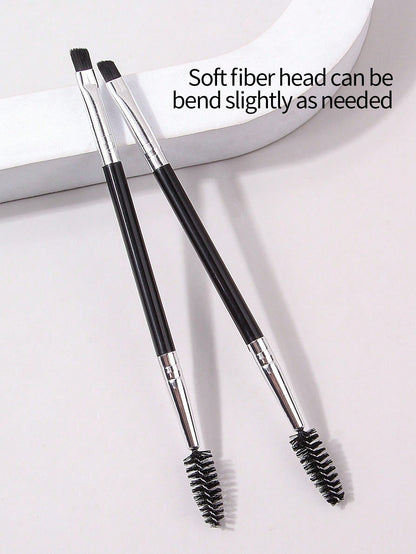 2pcs Double-Ended Spiral Eyebrow Brush, Lash Comb Brush, Angled Brow Brush, Flat Eyeliner Brush, Detailed Makeup Brush, Multi-Use Cosmetic Tools For Beginners, Portable, Eyebrow Brush, Eyeshadow Brush