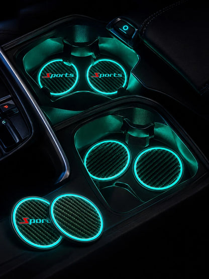 2pcs Glow Carbon Fiber Texture Car Cup Holder Coasters, Night Glow Non-Slip Embedded Liners, 2.83 Inch Waterproof Cup Holder Pads, Universal Fit For Car, Truck, SUV Cup Holder Liners, Unisex Car Inter