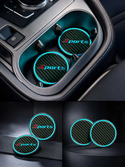2pcs Glow Carbon Fiber Texture Car Cup Holder Coasters, Night Glow Non-Slip Embedded Liners, 2.83 Inch Waterproof Cup Holder Pads, Universal Fit For Car, Truck, SUV Cup Holder Liners, Unisex Car Inter