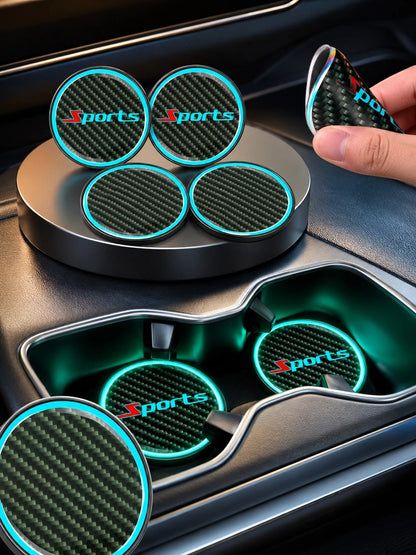 2pcs Glow Carbon Fiber Texture Car Cup Holder Coasters, Night Glow Non-Slip Embedded Liners, 2.83 Inch Waterproof Cup Holder Pads, Universal Fit For Car, Truck, SUV Cup Holder Liners, Unisex Car Inter