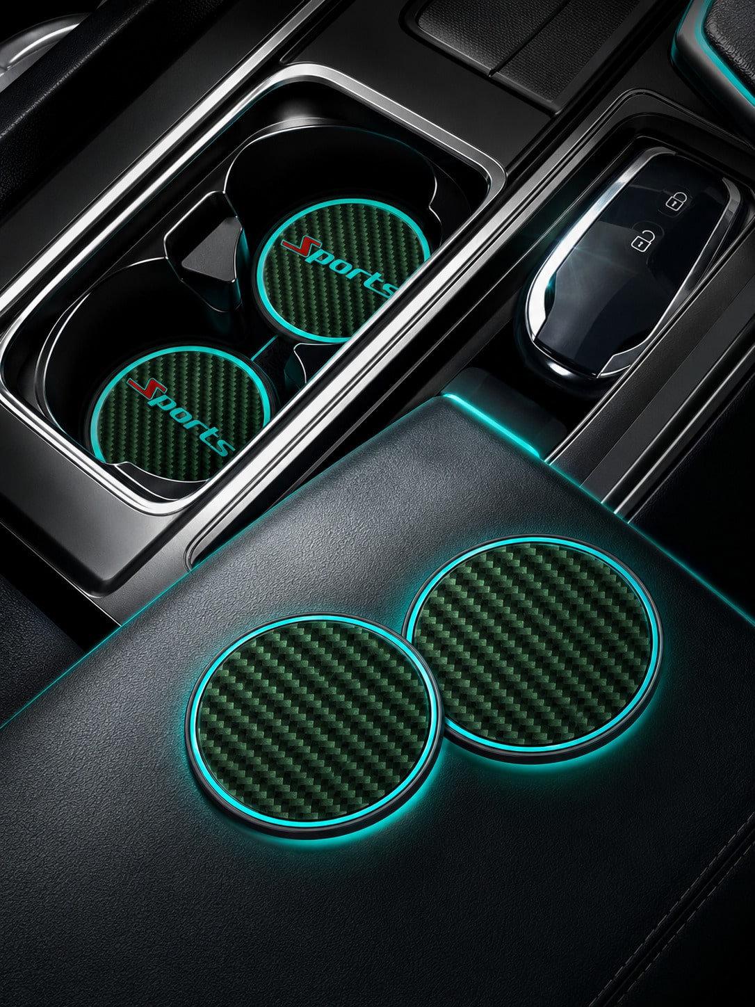 2pcs Glow Carbon Fiber Texture Car Cup Holder Coasters, Night Glow Non-Slip Embedded Liners, 2.83 Inch Waterproof Cup Holder Pads, Universal Fit For Car, Truck, SUV Cup Holder Liners, Unisex Car Inter