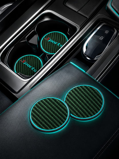 2pcs Glow Carbon Fiber Texture Car Cup Holder Coasters, Night Glow Non-Slip Embedded Liners, 2.83 Inch Waterproof Cup Holder Pads, Universal Fit For Car, Truck, SUV Cup Holder Liners, Unisex Car Inter