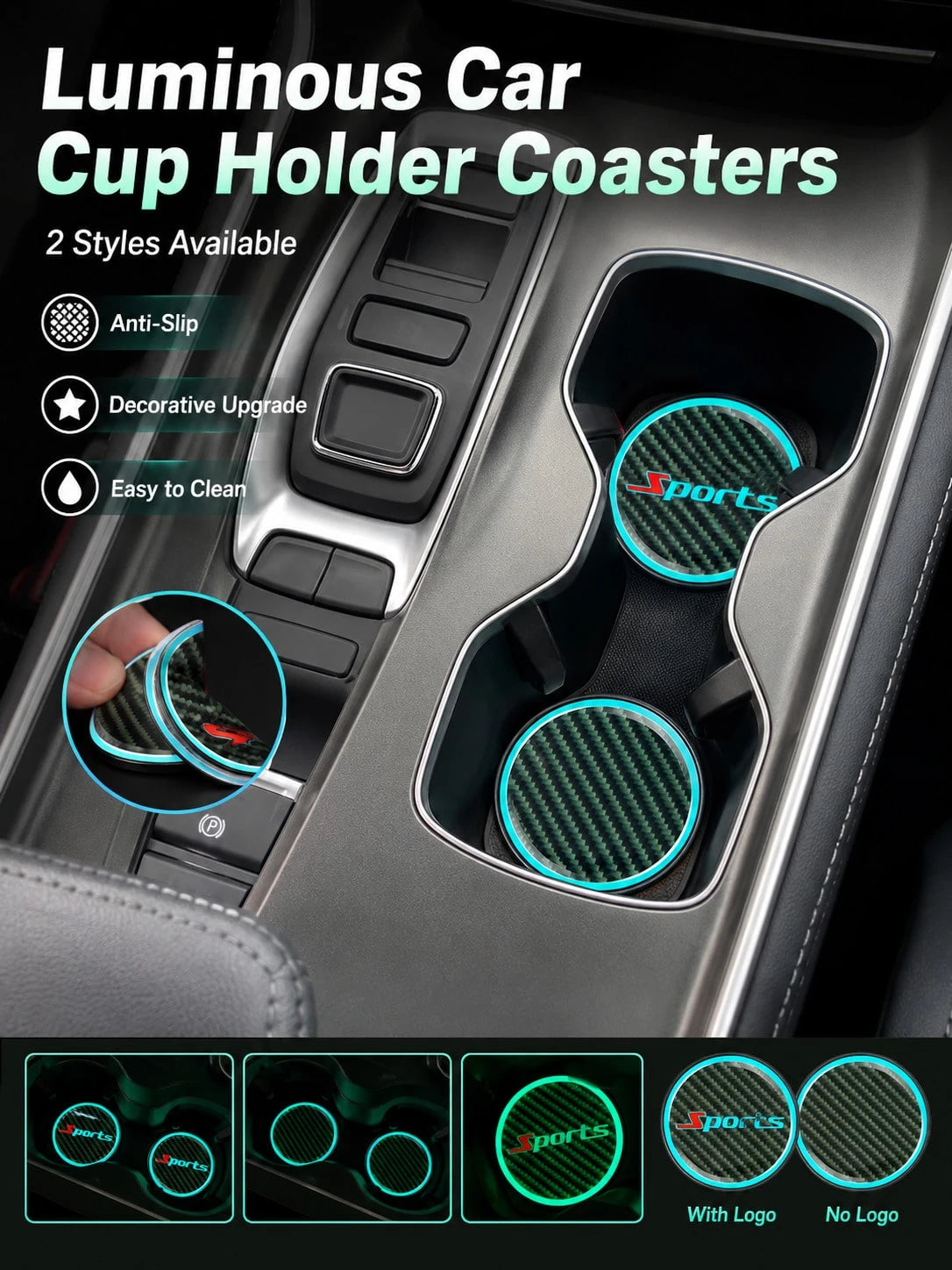 2pcs Glow Carbon Fiber Texture Car Cup Holder Coasters, Night Glow Non-Slip Embedded Liners, 2.83 Inch Waterproof Cup Holder Pads, Universal Fit For Car, Truck, SUV Cup Holder Liners, Unisex Car Inter