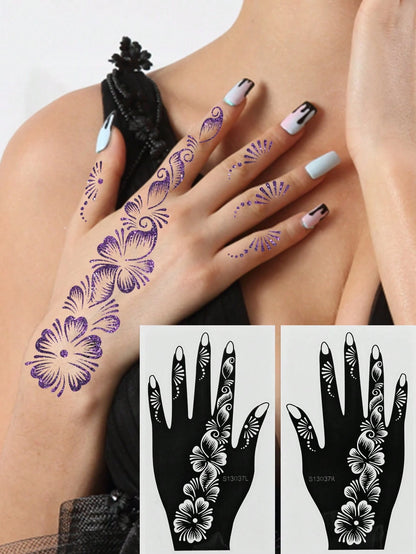 2pcs Hand Flower Henna Stencil Hollow Out Tattoo Stickers,Tattoo Stencil
