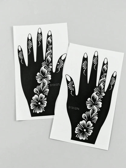 2pcs Hand Flower Henna Stencil Hollow Out Tattoo Stickers,Tattoo Stencil