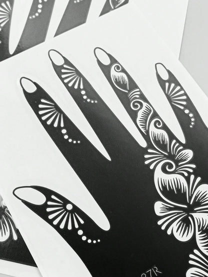 2pcs Hand Flower Henna Stencil Hollow Out Tattoo Stickers,Tattoo Stencil
