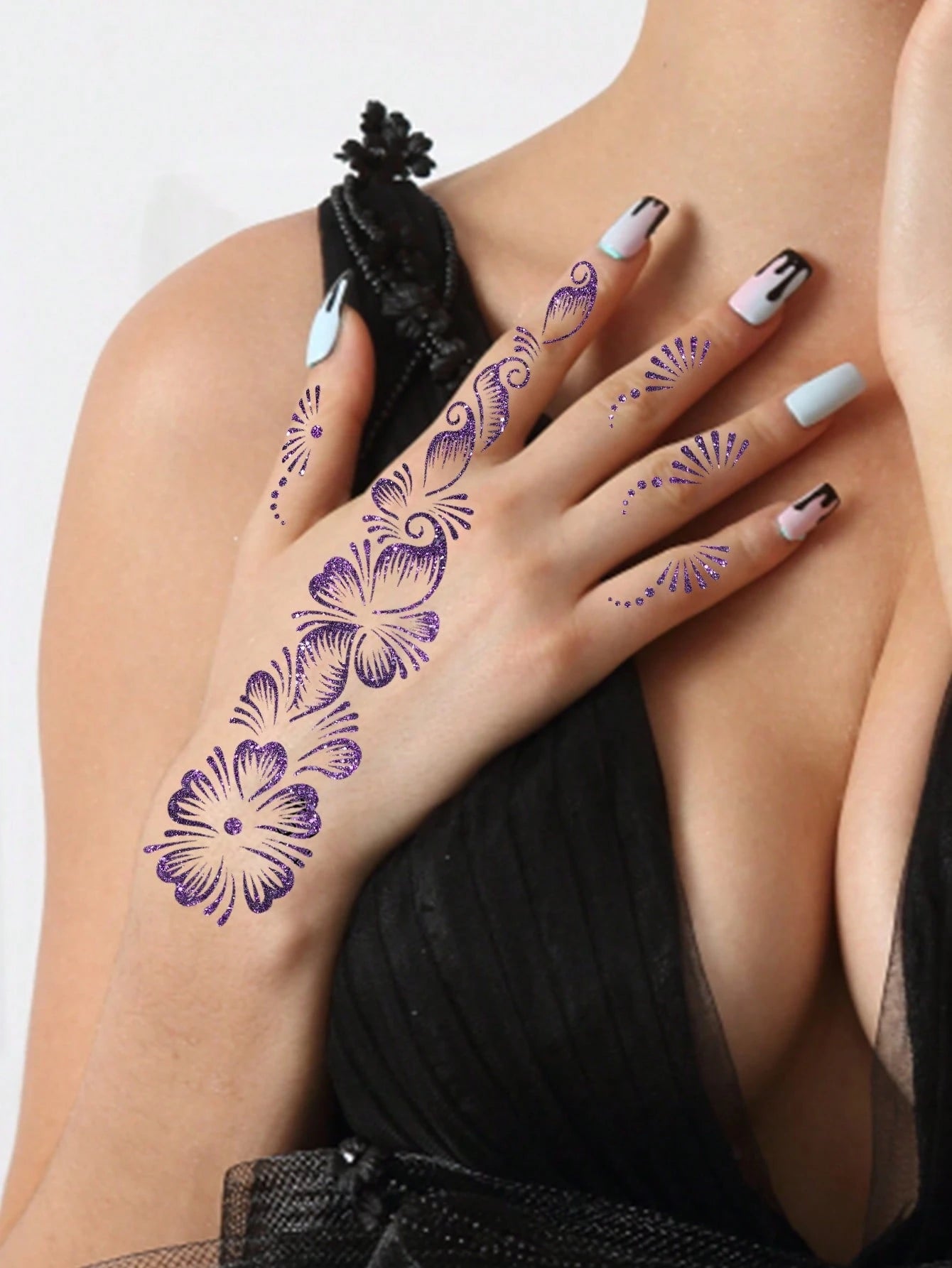 2pcs Hand Flower Henna Stencil Hollow Out Tattoo Stickers,Tattoo Stencil