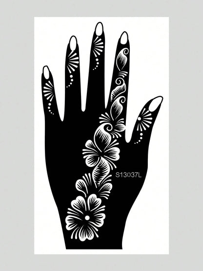 2pcs Hand Flower Henna Stencil Hollow Out Tattoo Stickers,Tattoo Stencil