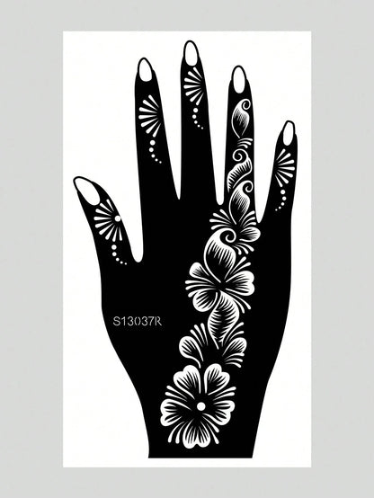 2pcs Hand Flower Henna Stencil Hollow Out Tattoo Stickers,Tattoo Stencil