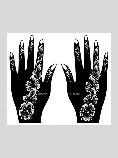 2pcs Hand Flower Henna Stencil Hollow Out Tattoo Stickers,Tattoo Stencil