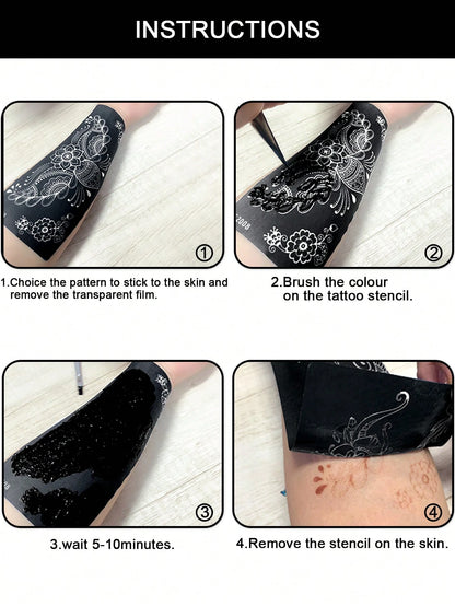 2pcs Hand Flower Henna Stencil Hollow Out Tattoo Stickers,Tattoo Stencil