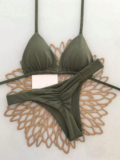 2pcs Heart Beach Casual Cute Elegant Sexy Bohemian Braided Lace-Up Bikini Swimsuit For Beach Vacation Spring Summer