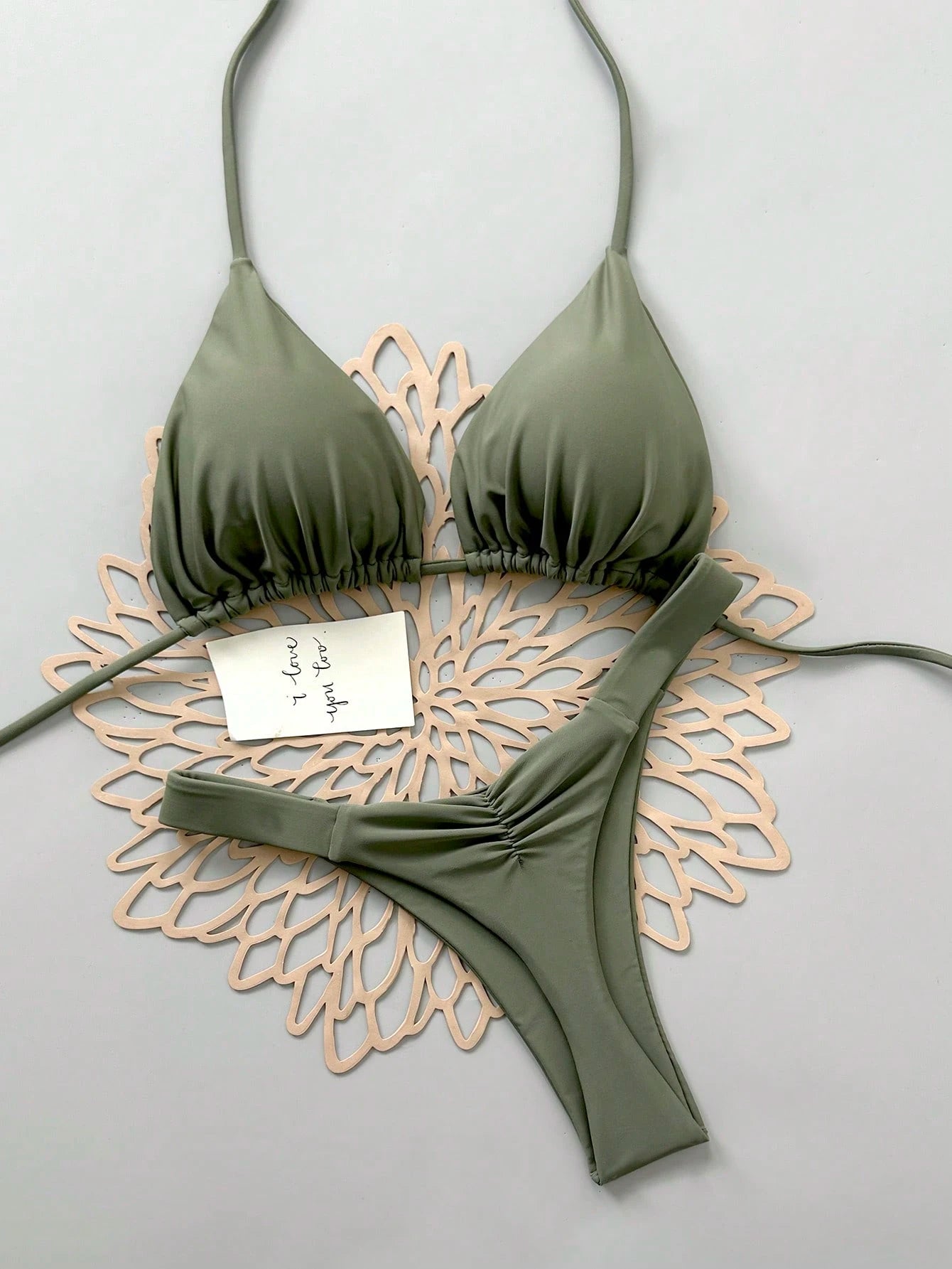 2pcs Heart Beach Casual Cute Elegant Sexy Bohemian Braided Lace-Up Bikini Swimsuit For Beach Vacation Spring Summer