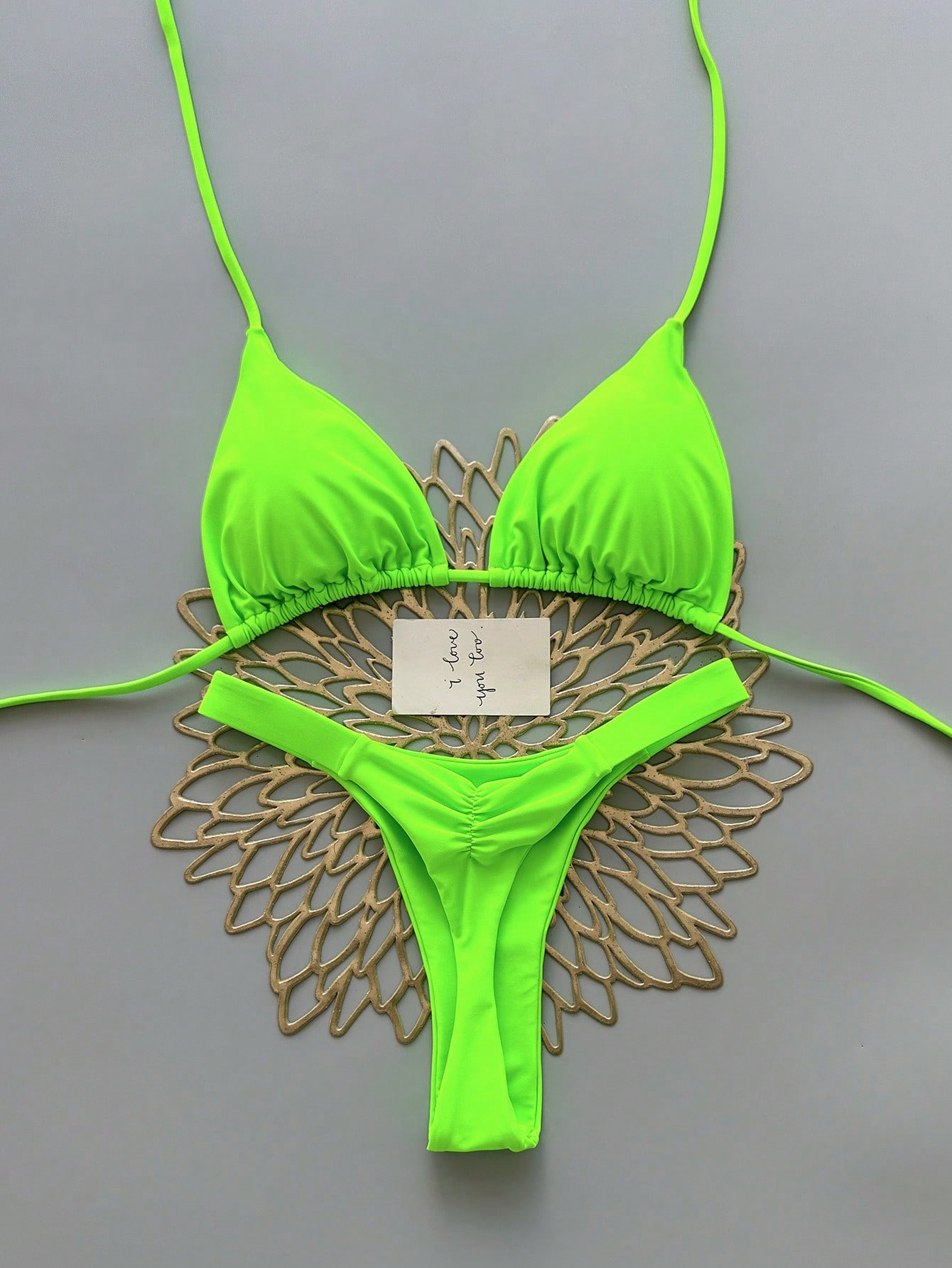 2pcs Heart Beach Casual Cute Elegant Sexy Bohemian Braided Lace-Up Bikini Swimsuit For Beach Vacation Spring Summer