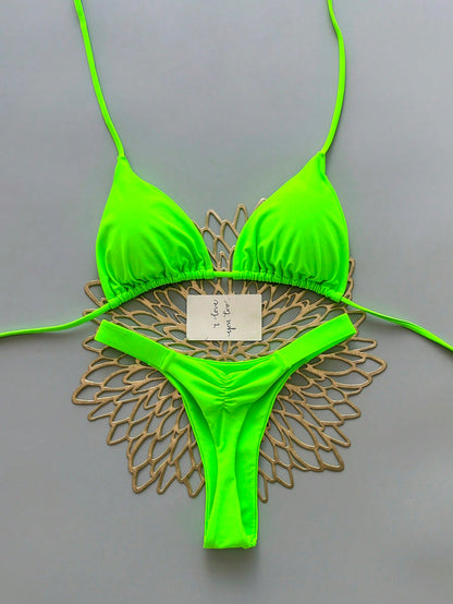 2pcs Heart Beach Casual Cute Elegant Sexy Bohemian Braided Lace-Up Bikini Swimsuit For Beach Vacation Spring Summer