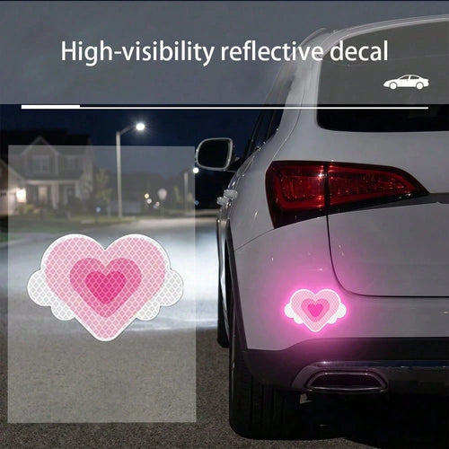 2pcs Heart-Shaped Reflective Stickers, Car Body Decor Stickers