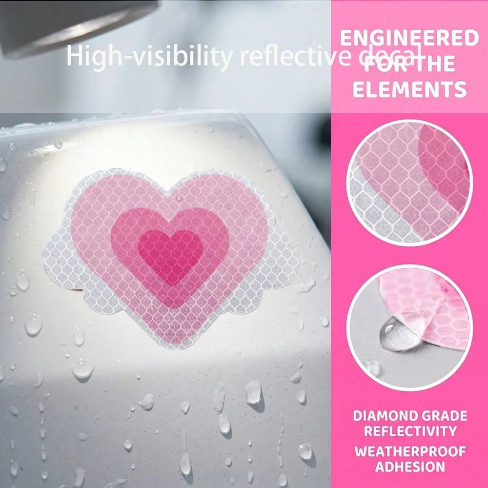 2pcs Heart-Shaped Reflective Stickers, Car Body Decor Stickers