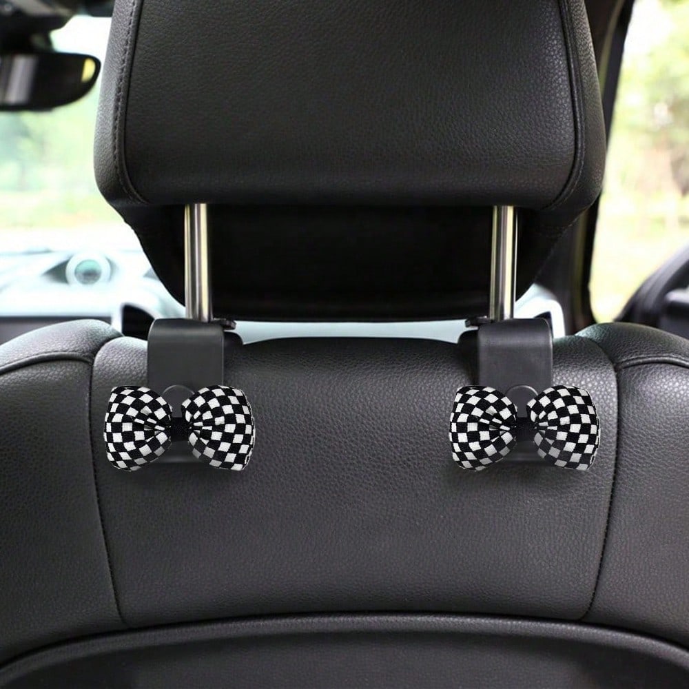 2pcs Leopard Print 3D Bow Car Seat Back Hooks, Hidden Multi-Function Creative Small Hooks