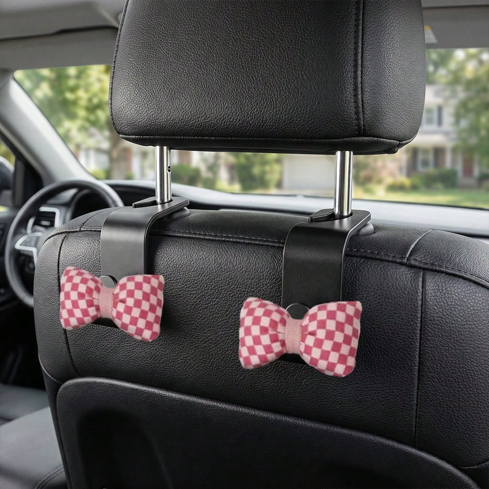 2pcs Leopard Print 3D Bow Car Seat Back Hooks, Hidden Multi-Function Creative Small Hooks