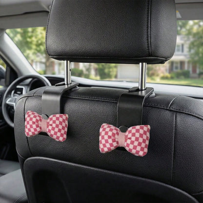 2pcs Leopard Print 3D Bow Car Seat Back Hooks, Hidden Multi-Function Creative Small Hooks