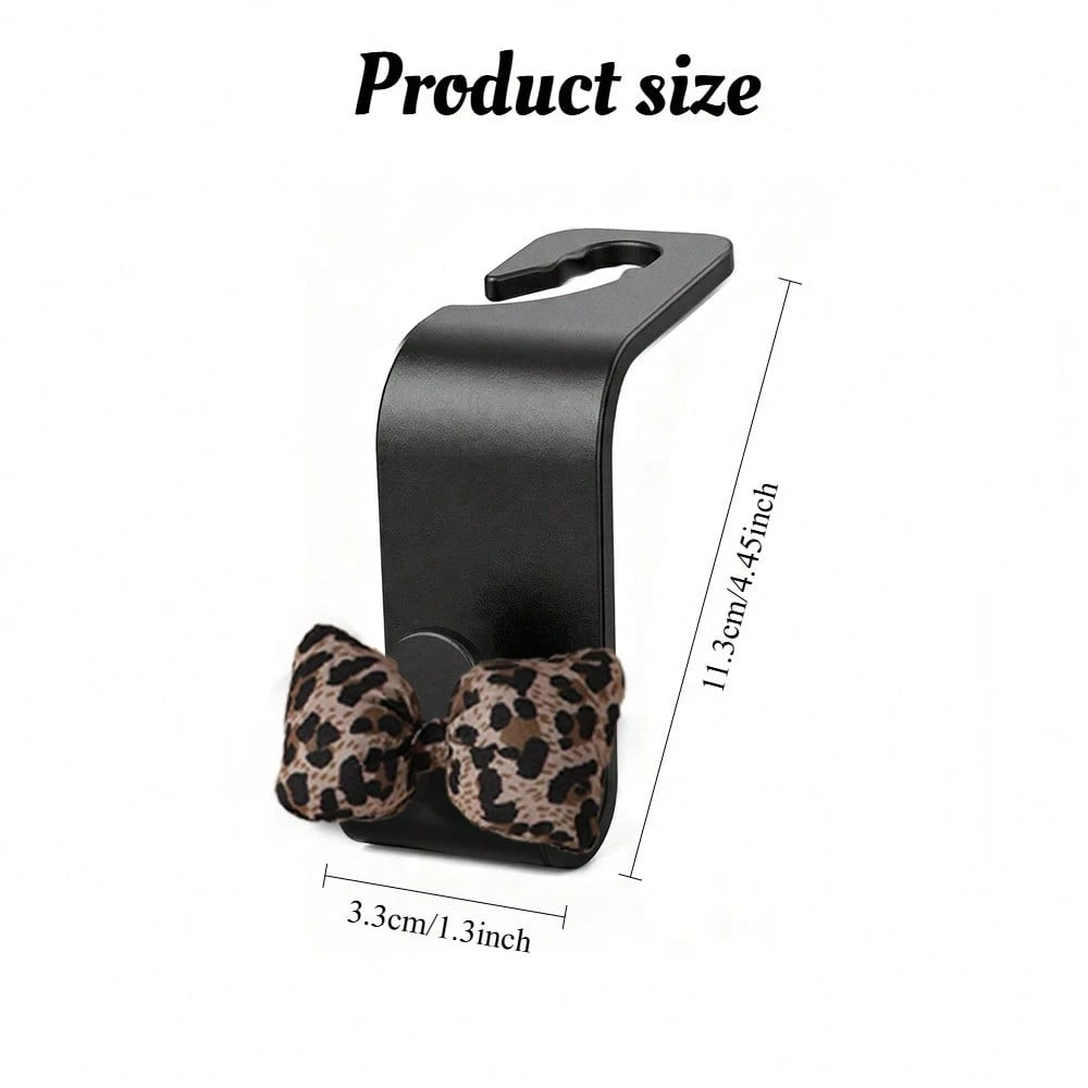 2pcs Leopard Print 3D Bow Car Seat Back Hooks, Hidden Multi-Function Creative Small Hooks