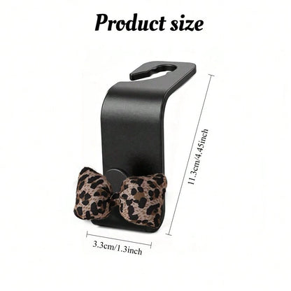 2pcs Leopard Print 3D Bow Car Seat Back Hooks, Hidden Multi-Function Creative Small Hooks