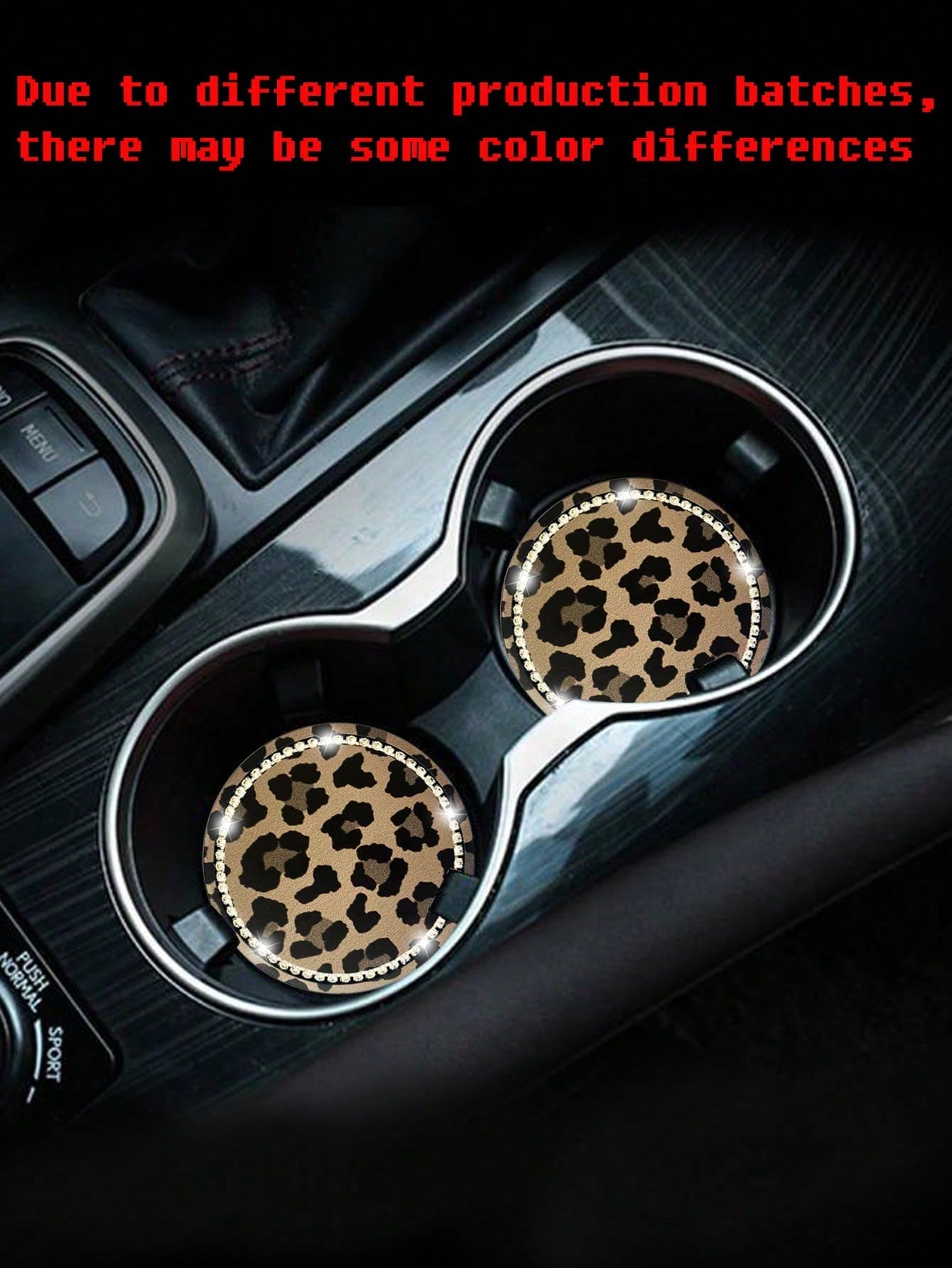 2pcs Leopard Print Diamond Inlaid Fashionable Car Coasters, Car Interior Decoration