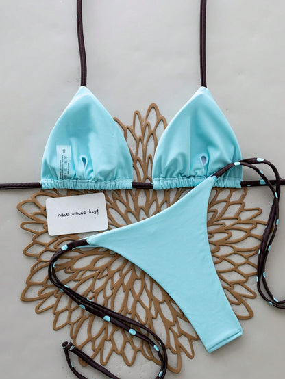 2pcs Leopard Print Halter Tie Sexy Bikini Swimwear Women's Beach Outfit Vacation Summer