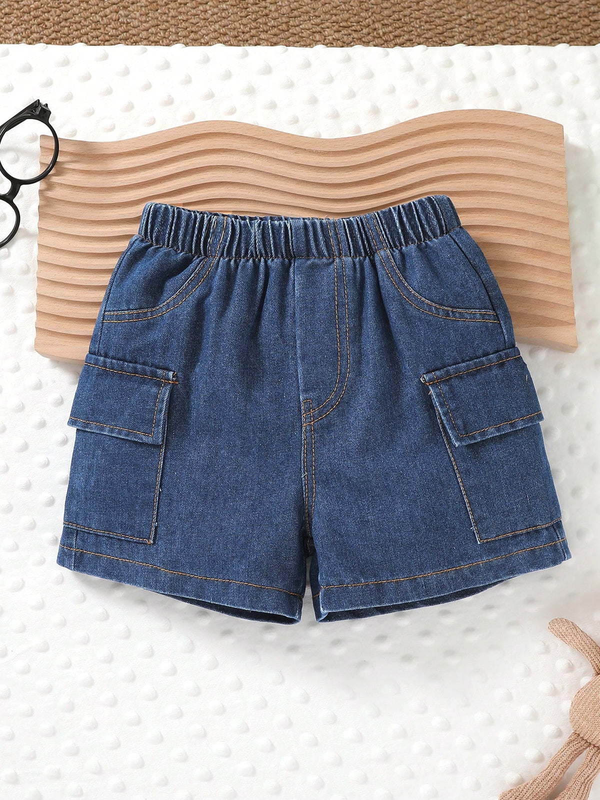 2pcs, Little Boy, Soft And Comfortable, Casual Fashion Cute, Side Pocket Cargo Denim Sports Shorts, Boys Shorts, Boys Clothing, Denim Shorts, Suitable For Daily Wear, Vacation, Party, Outdoor Activiti