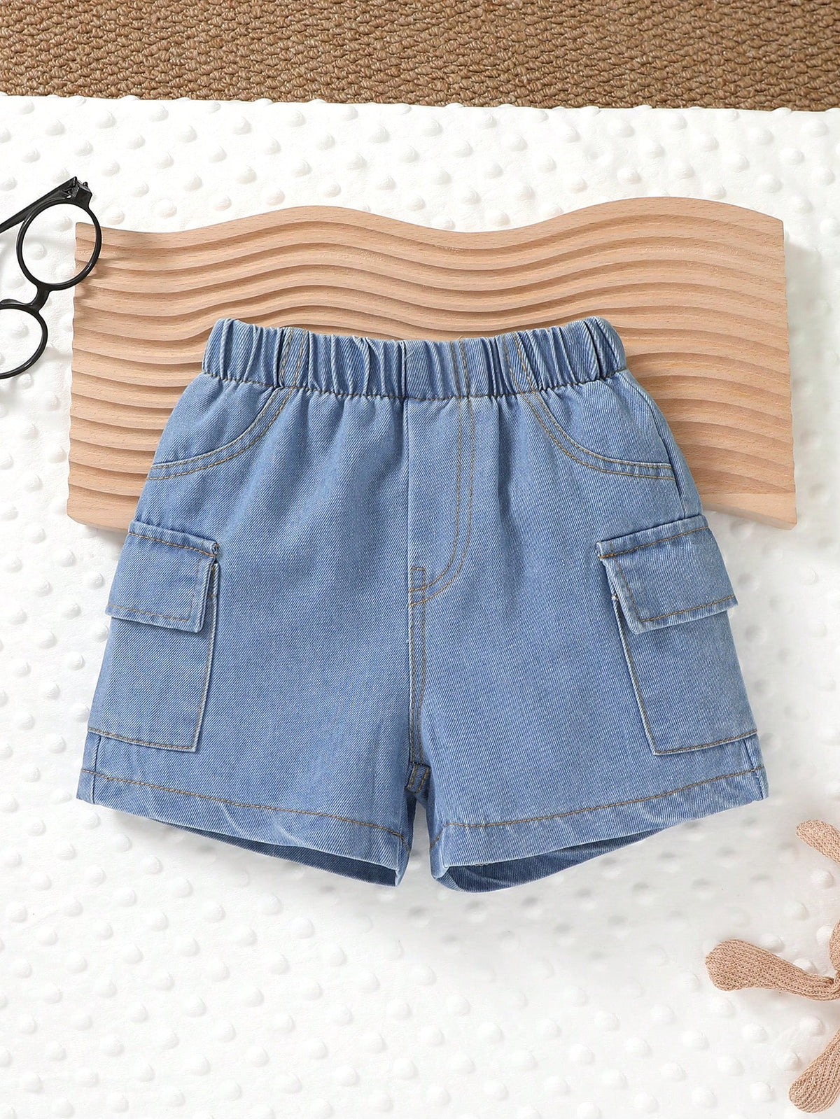 2pcs, Little Boy, Soft And Comfortable, Casual Fashion Cute, Side Pocket Cargo Denim Sports Shorts, Boys Shorts, Boys Clothing, Denim Shorts, Suitable For Daily Wear, Vacation, Party, Outdoor Activiti