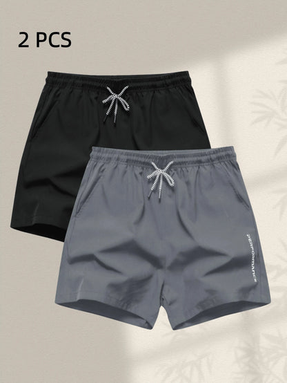 2pcs Men's Sports Shorts With Drawstring Waist And Side Pockets, Suitable For Running, Basketball, Fitness And Other Sports, Athleisure
