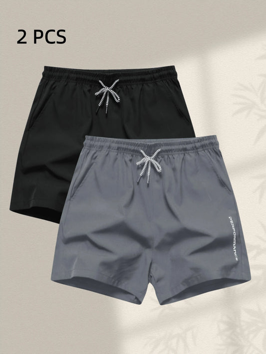 2pcs Men's Sports Shorts With Drawstring Waist And Side Pockets, Suitable For Running, Basketball, Fitness And Other Sports, Athleisure