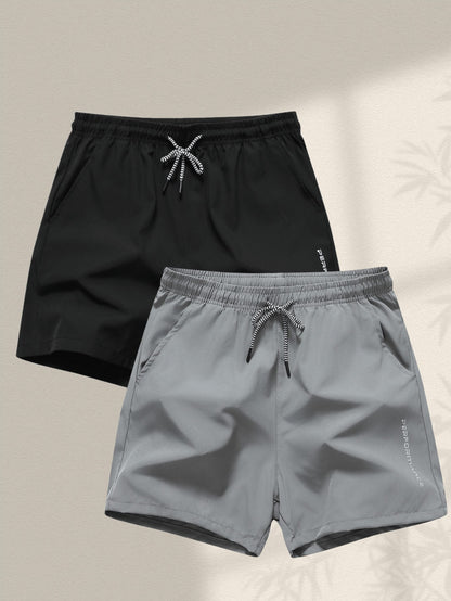 2pcs Men's Sports Shorts With Drawstring Waist And Side Pockets, Suitable For Running, Basketball, Fitness And Other Sports, Athleisure