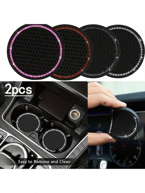 2pcs Multicolor Sparkling Car Cup Holders, Universal Vehicle Cup Holder Inserts, 2.75 Inch Rhinestone Anti-Slip Silicone Car Accessories, Fit Most Car Models