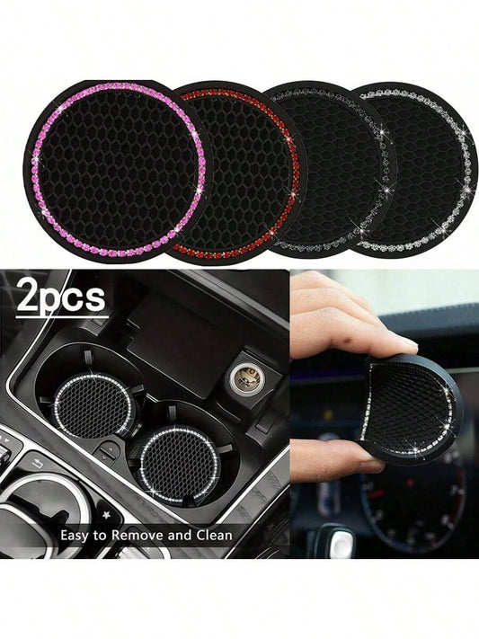 2pcs Multicolor Sparkling Car Cup Holders, Universal Vehicle Cup Holder Inserts, 2.75 Inch Rhinestone Anti-Slip Silicone Car Accessories, Fit Most Car Models