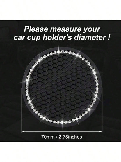 2pcs Multicolor Sparkling Car Cup Holders, Universal Vehicle Cup Holder Inserts, 2.75 Inch Rhinestone Anti-Slip Silicone Car Accessories, Fit Most Car Models