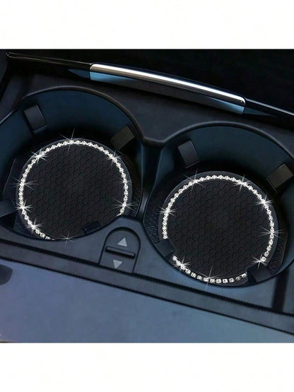 2pcs Multicolor Sparkling Car Cup Holders, Universal Vehicle Cup Holder Inserts, 2.75 Inch Rhinestone Anti-Slip Silicone Car Accessories, Fit Most Car Models
