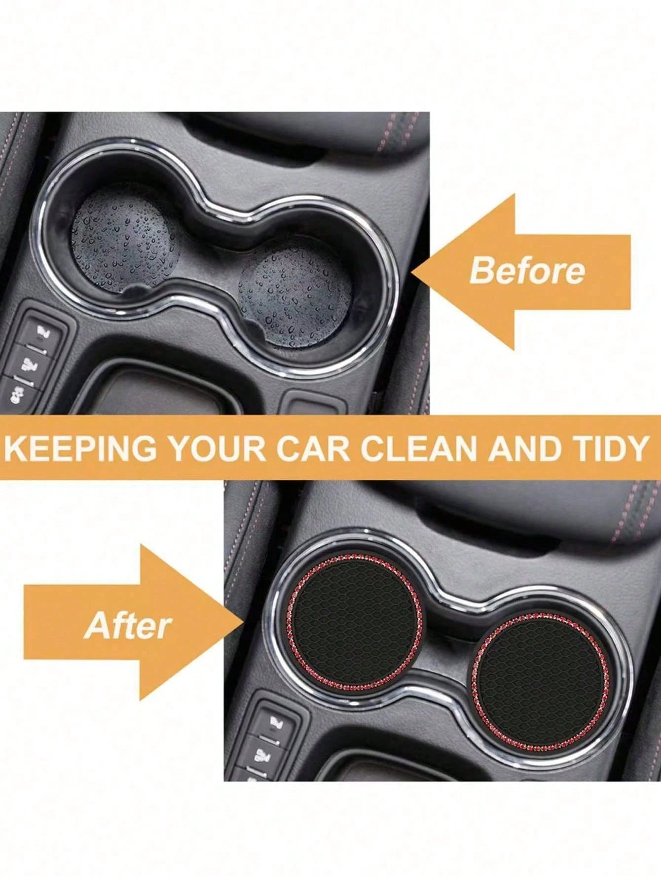 2pcs Multicolor Sparkling Car Cup Holders, Universal Vehicle Cup Holder Inserts, 2.75 Inch Rhinestone Anti-Slip Silicone Car Accessories, Fit Most Car Models