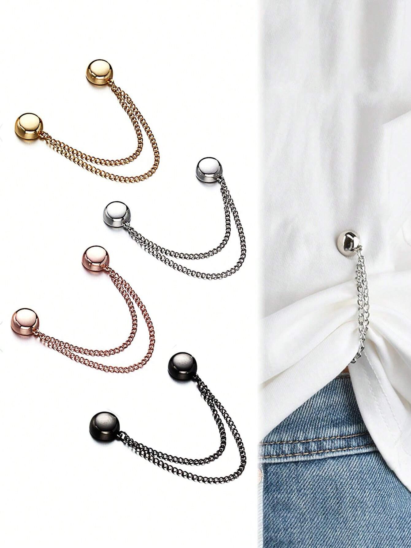 2pcs Multifunctional Magnetic Clothespin, New Magnetic Clothespin, Powerful Turban Magnet With Chain, Shirt Clip Clothespin, Women's Dress Fashion Accessory For Tightening T-Shirt Hems, Collar Hems An