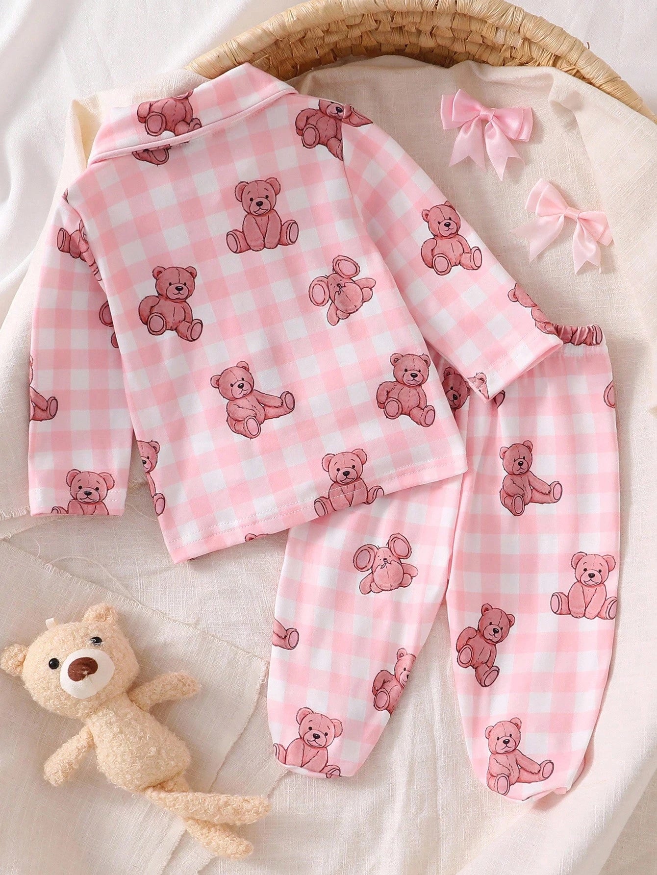 2pcs Newborn Baby Girls' Cute Bow Pattern Long Sleeve Top And Pants Casual Comfortable Pajama Set Newborn Cute Pj Set Fall Winter