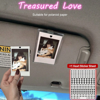 2pcs (No Need To Cut, Frame + DIY Heart Stickers Can Be Pasted On Frame Or Paper)- Car Sun Visor Photo Frame Clip, Personalized DIY Photo Frame, Car Decor, Couple/Family/Pet Memorial Photo Frame, Cli