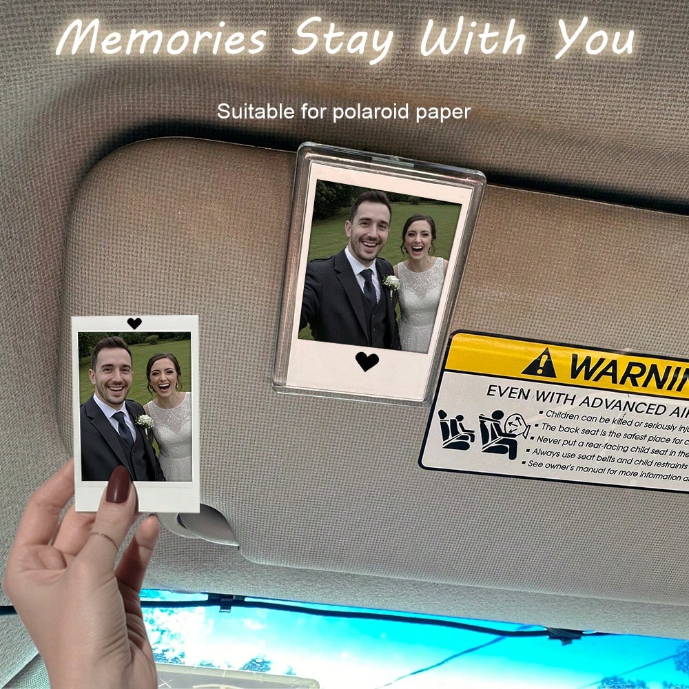 2pcs (No Need To Cut, Frame + DIY Heart Stickers Can Be Pasted On Frame Or Paper)- Car Sun Visor Photo Frame Clip, Personalized DIY Photo Frame, Car Decor, Couple/Family/Pet Memorial Photo Frame, Cli