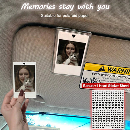 2pcs (No Need To Cut, Frame + DIY Heart Stickers Can Be Pasted On Frame Or Paper)- Car Sun Visor Photo Frame Clip, Personalized DIY Photo Frame, Car Decor, Couple/Family/Pet Memorial Photo Frame, Cli