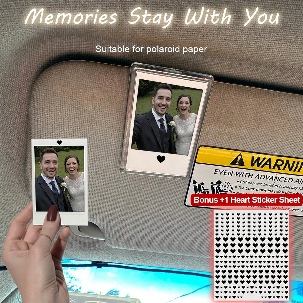 2pcs (No Need To Cut, Frame + DIY Heart Stickers Can Be Pasted On Frame Or Paper)- Car Sun Visor Photo Frame Clip, Personalized DIY Photo Frame, Car Decor, Couple/Family/Pet Memorial Photo Frame, Cli