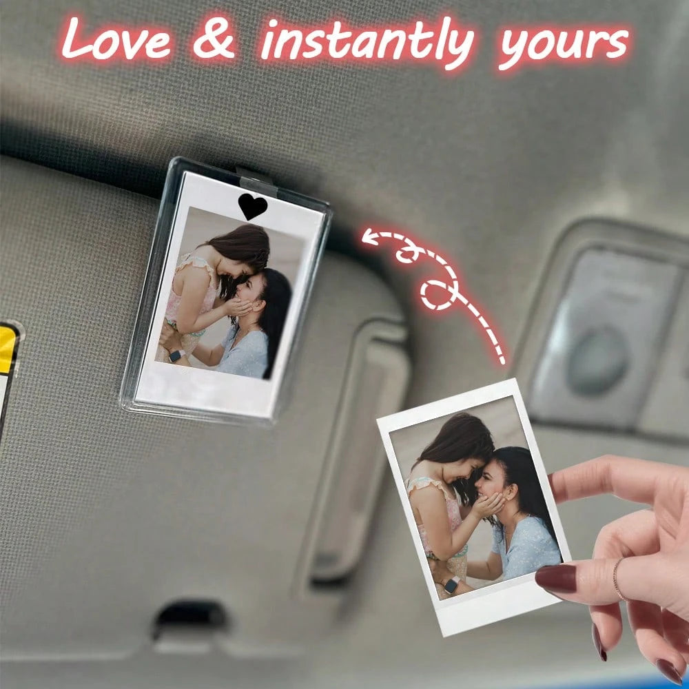 2pcs (No Need To Cut, Frame + DIY Heart Stickers Can Be Pasted On Frame Or Paper)- Car Sun Visor Photo Frame Clip, Personalized DIY Photo Frame, Car Decor, Couple/Family/Pet Memorial Photo Frame, Cli