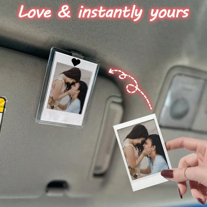 2pcs (No Need To Cut, Frame + DIY Heart Stickers Can Be Pasted On Frame Or Paper)- Car Sun Visor Photo Frame Clip, Personalized DIY Photo Frame, Car Decor, Couple/Family/Pet Memorial Photo Frame, Cli