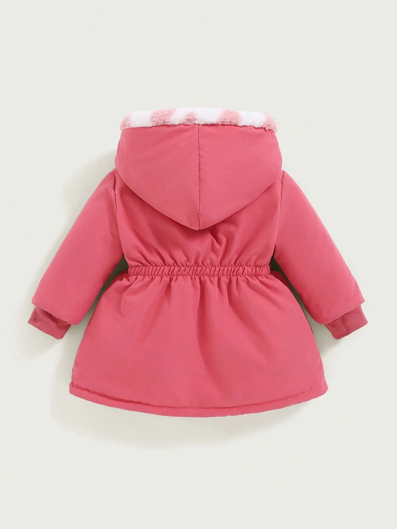 2pcs/Pack Reversible Baby GirlAll-Match Casual Thick Fleece Heart Decor Waisted Long Coat, Warm Outerwear For Autumn/Winter