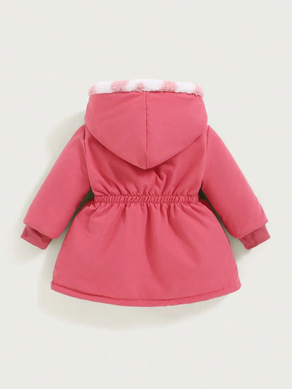 2pcs/Pack Reversible Baby GirlAll-Match Casual Thick Fleece Heart Decor Waisted Long Coat, Warm Outerwear For Autumn/Winter