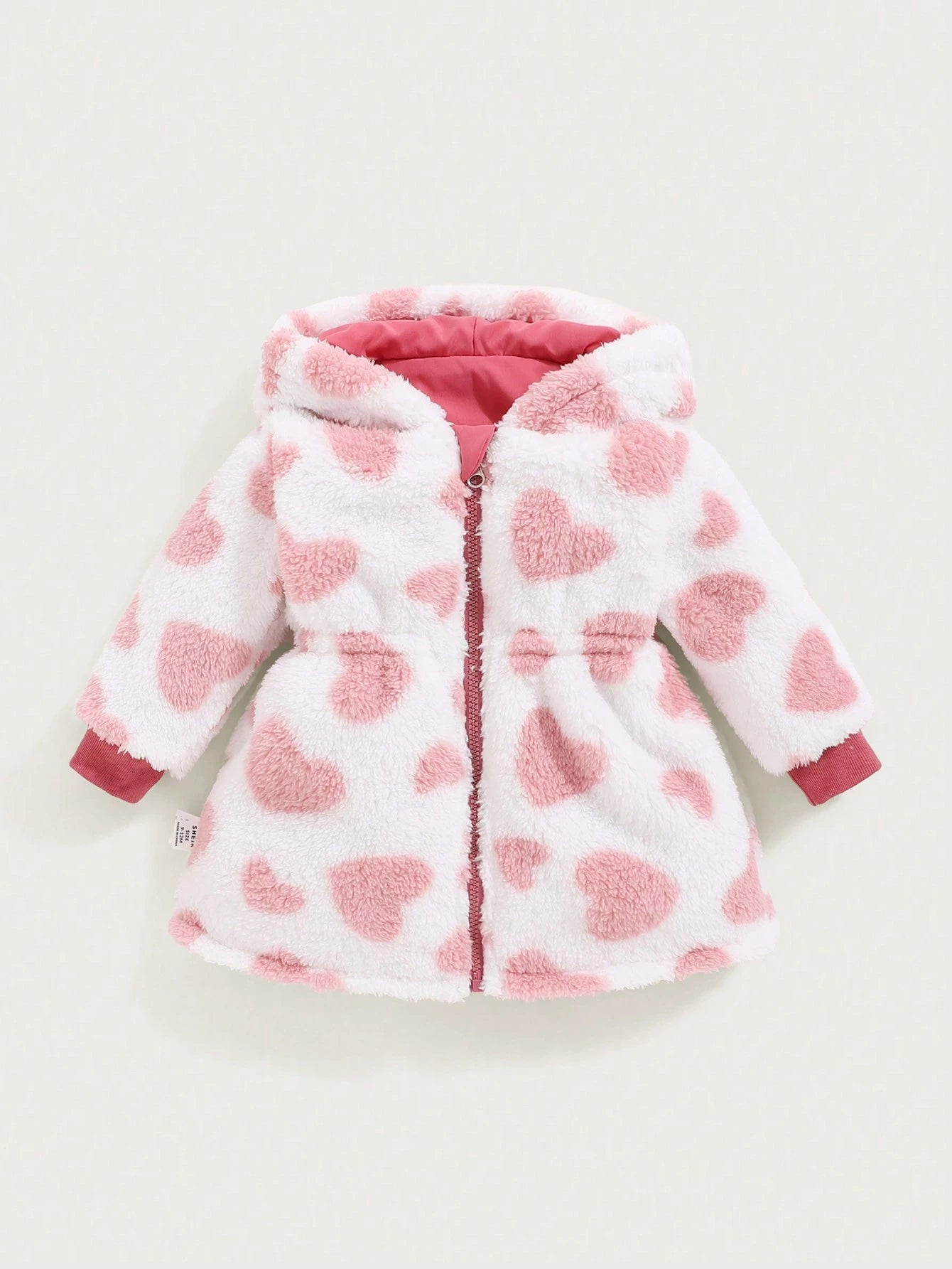 2pcs/Pack Reversible Baby GirlAll-Match Casual Thick Fleece Heart Decor Waisted Long Coat, Warm Outerwear For Autumn/Winter